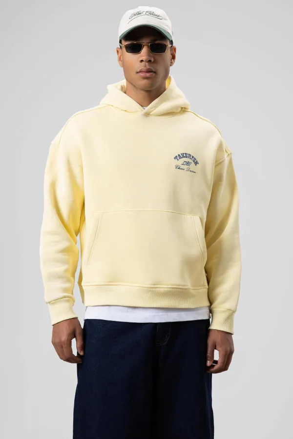 Sweat à capuche jaune oversize délavé à coupe carrée