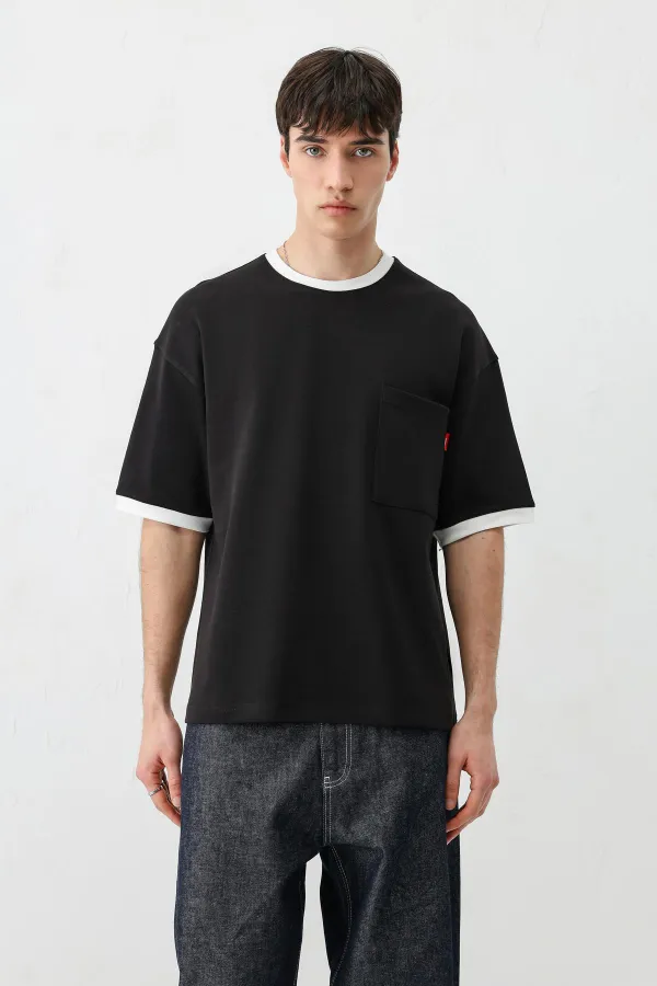 Kısa Kollu Oversize Cepli Tişört Siyah