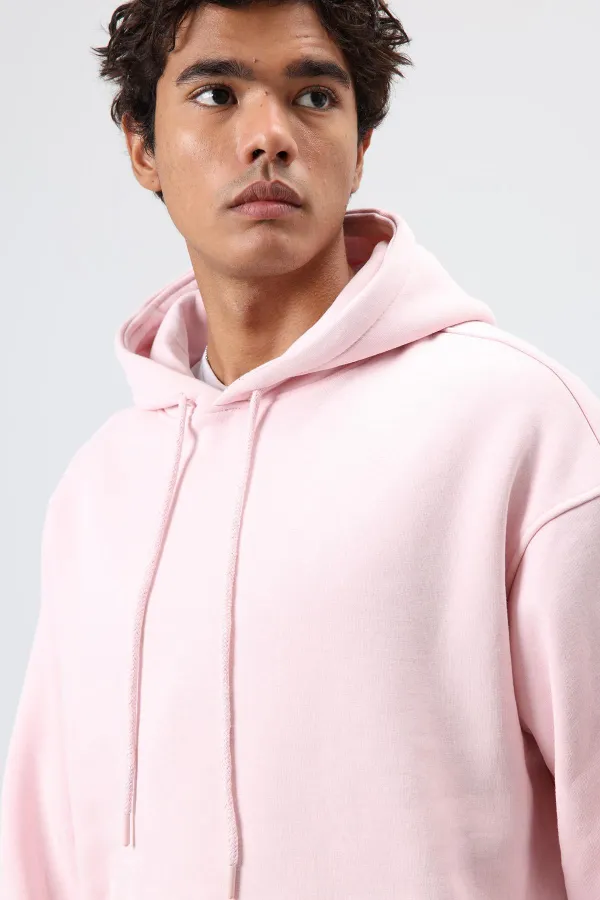 Basic Oversize Yıkamalı Hoodie Pembe