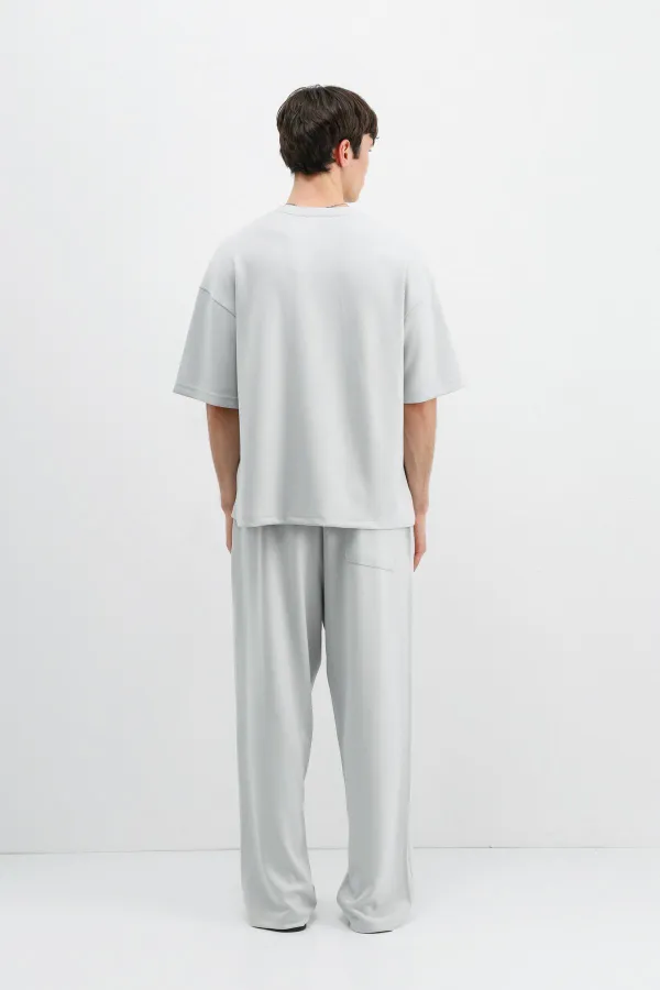Modal Karışımlı Oversize Tişört Açık Gri
