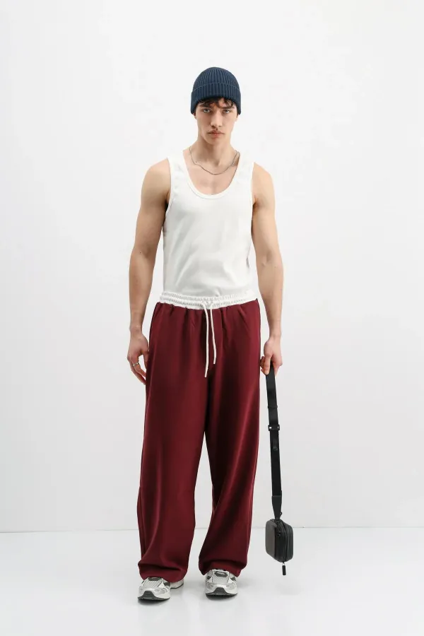 Baggy Fit Eşofman Alt Bordo