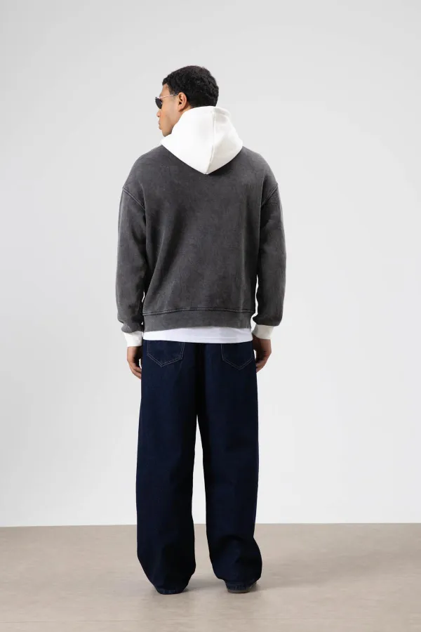 Sweat à capuche imprimé oversize noir