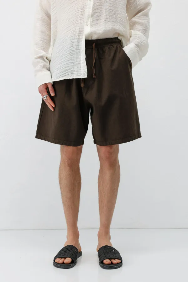 Oversize Keten Şort Kahve