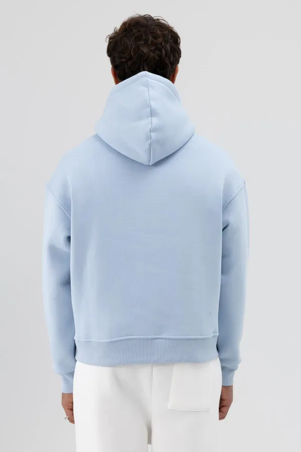 Basic Kapüşonlu Boxy Fit Sweatshirt Bebe Mavi