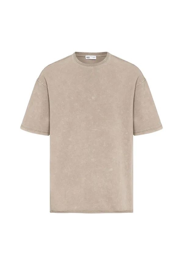 T-shirt oversize basique délavé, couleur vison