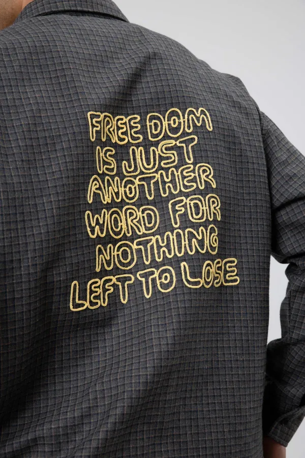 Oversize Baskılı Günlük Kareli Gömlek Haki