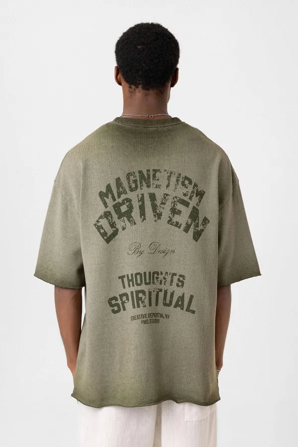 T-shirt oversize en maille délavée kaki