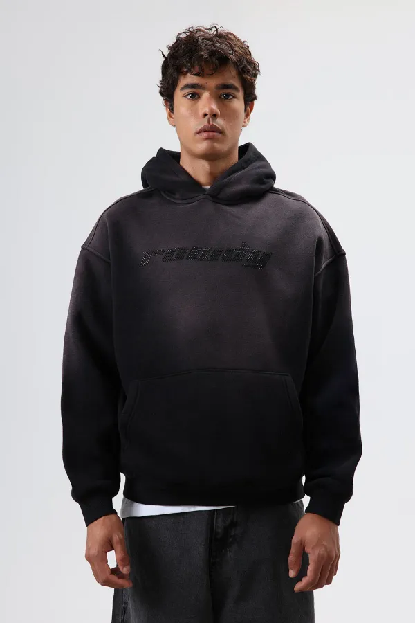 Sweat à capuche noir oversize imprimé et délavé