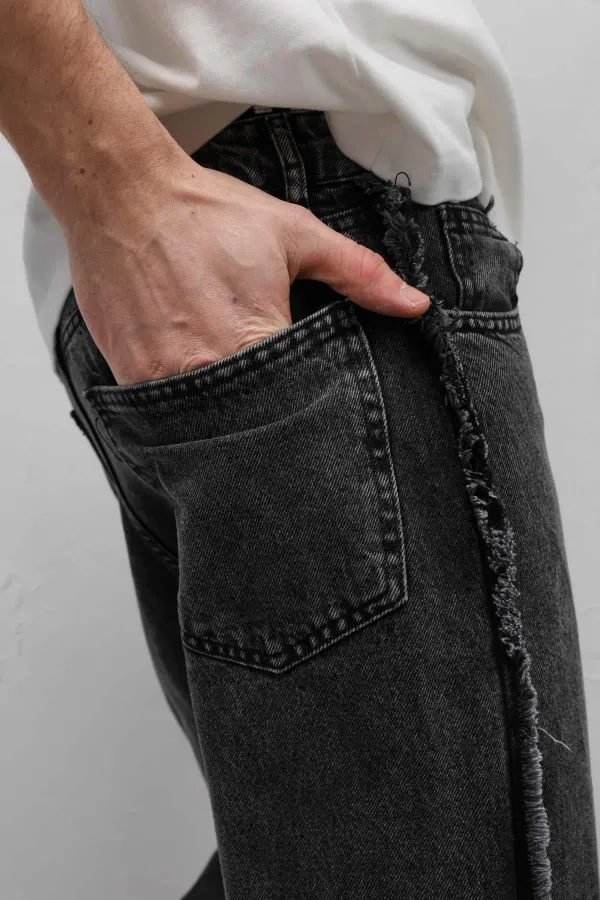 Yan Dikiş Detaylı Baggy Jean Gri