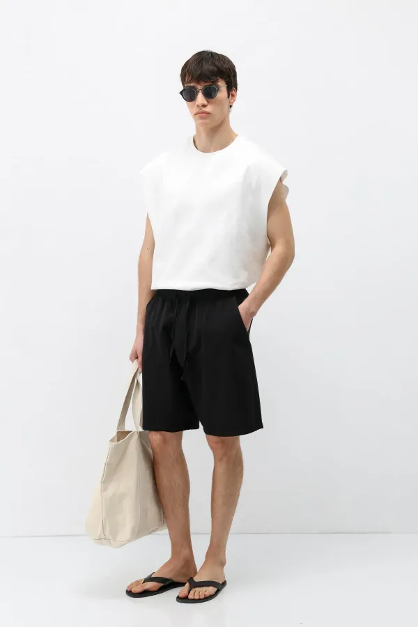 Oversize Keten Şort Siyah