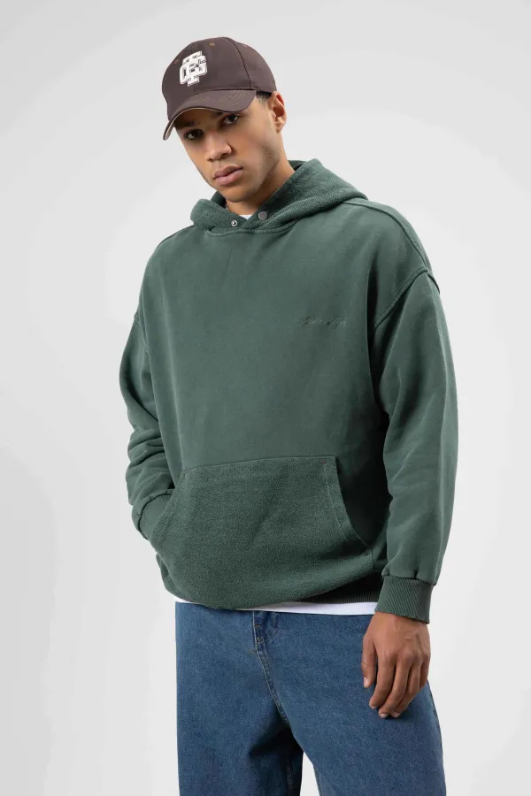 Sweat à capuche oversize à imprimé délavé vert foncé
