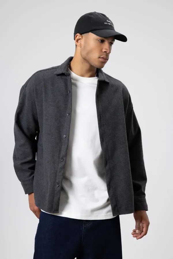 Dokulu Oversize Gömlek Ceket Antrasit