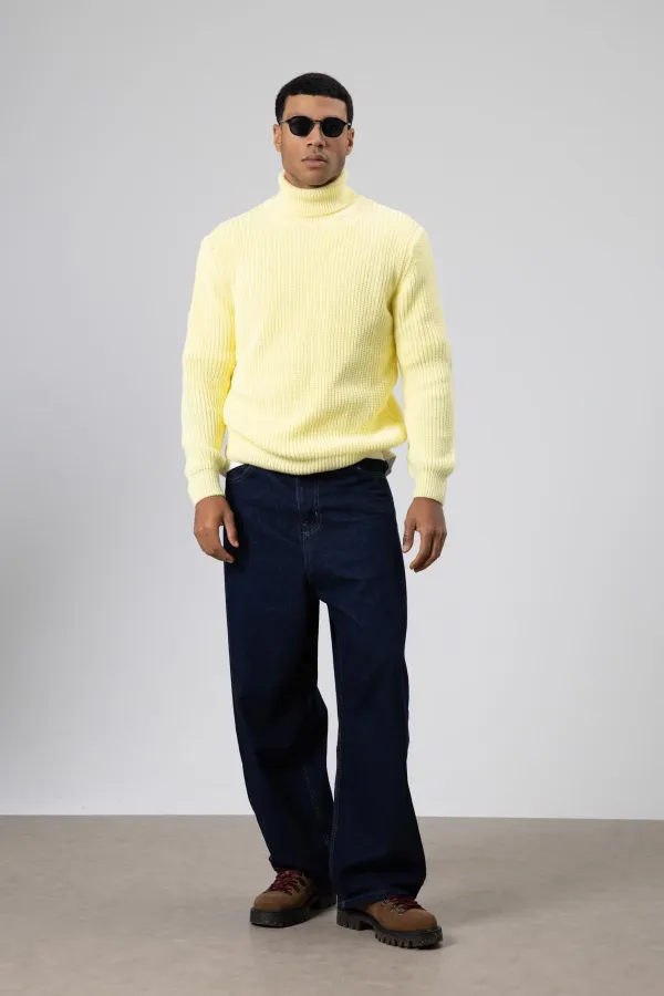 Oversize Triko Boğazlı Kazak Sarı