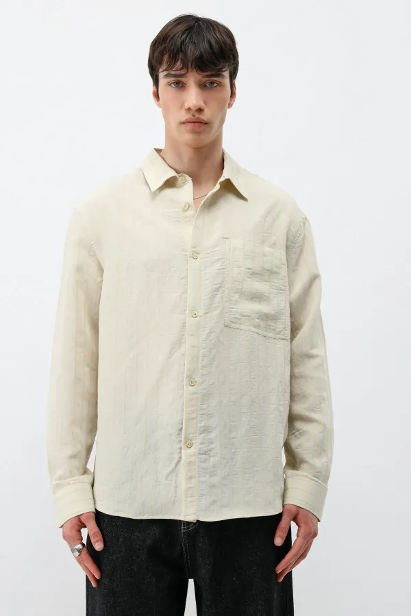 Modal Fabric Striped Oversize Shirt Beige