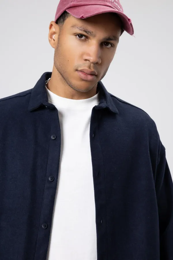 Dokulu Oversize Gömlek Ceket Lacivert