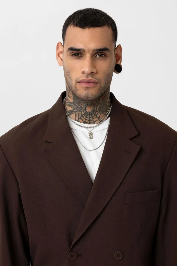 Costume croisé coupe décontractée, couleur café
