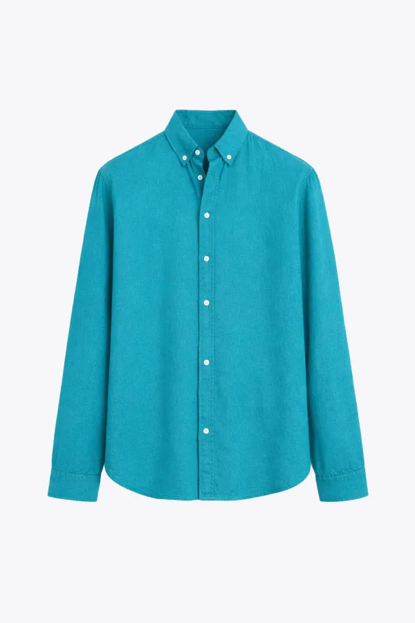 Basic Oversize Cotton Linen Shirt Light Turquoise
