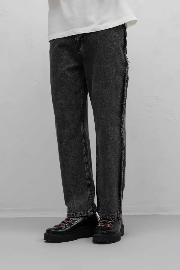 Yan Dikiş Detaylı Baggy Jean Gri