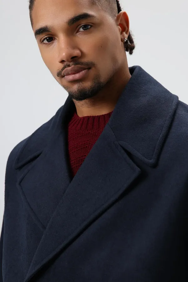 Veste courte oversize croisée en cachemire, bleu marine