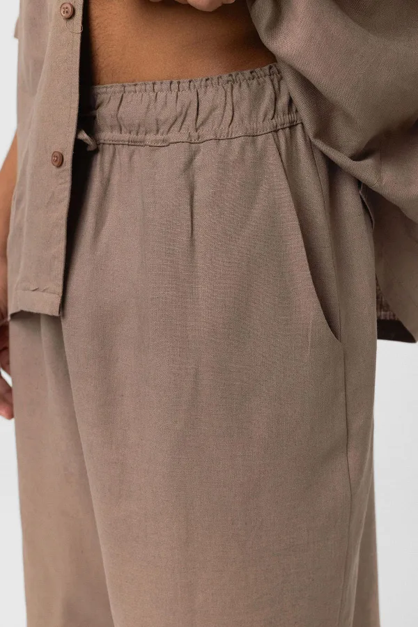 Oversize Keten Şort Vizon