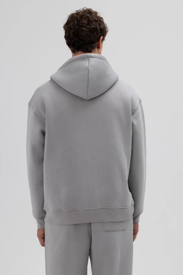Basic Zip-Up Oversize Hooded Sweatshirt Grey