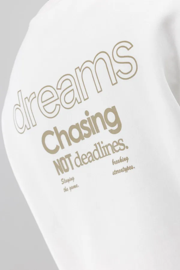 Sweat-shirt oversize à col rond imprimé, écru