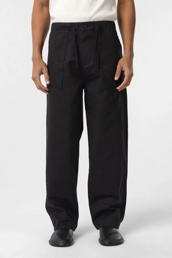 Baggy Fit Gabardine Trousers Black