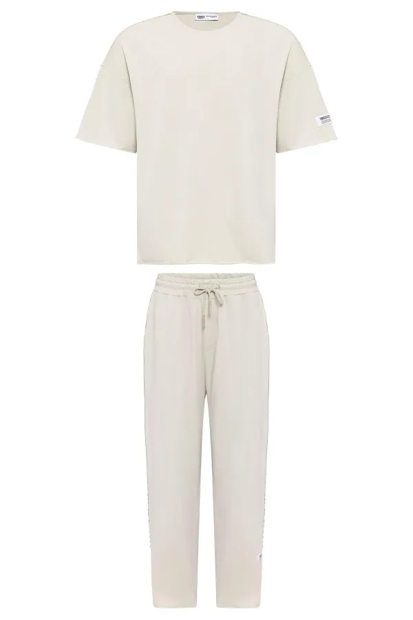 Etiket Detaylı Oversize Eşofman Takım Buz Grisi