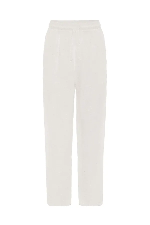 Baggy Fit Müslin Keten Pantolon Ekru