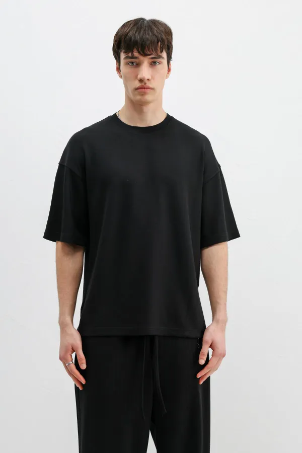Modal Karışımlı Oversize Tişört Siyah