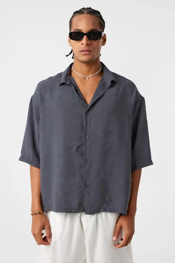 Oversize Short Sleeve Modal Fabric Shirt Anthracite