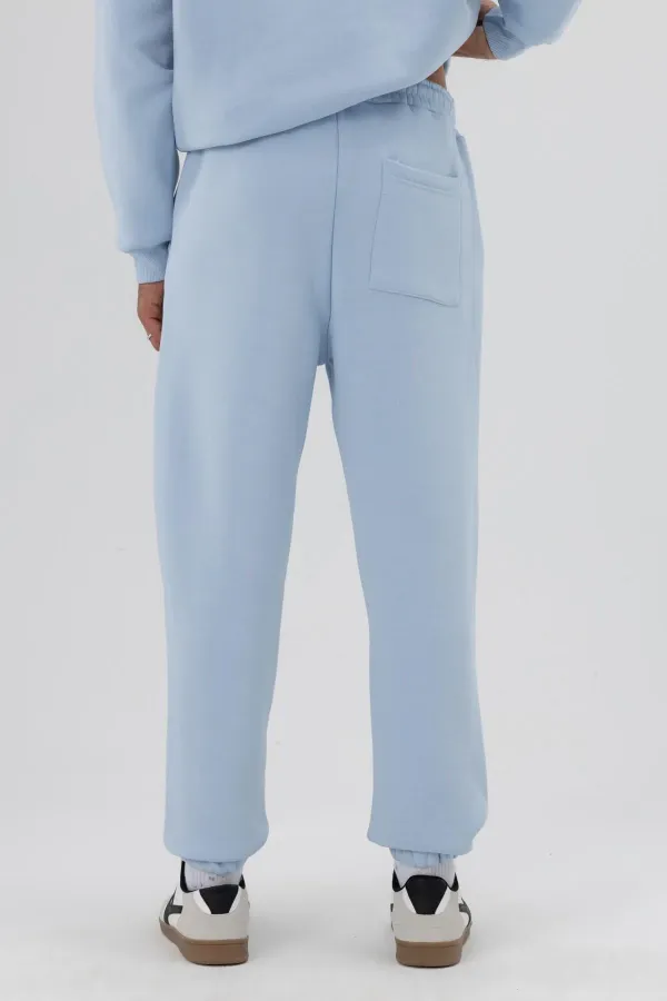 Pantalon de survêtement basique à chevilles élastiquées, bleu clair