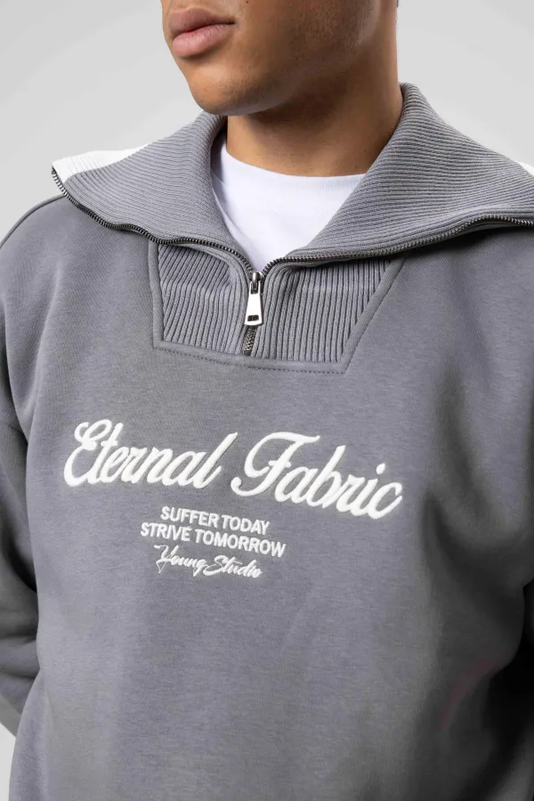 Sweat-shirt oversize à col zippé, gris foncé