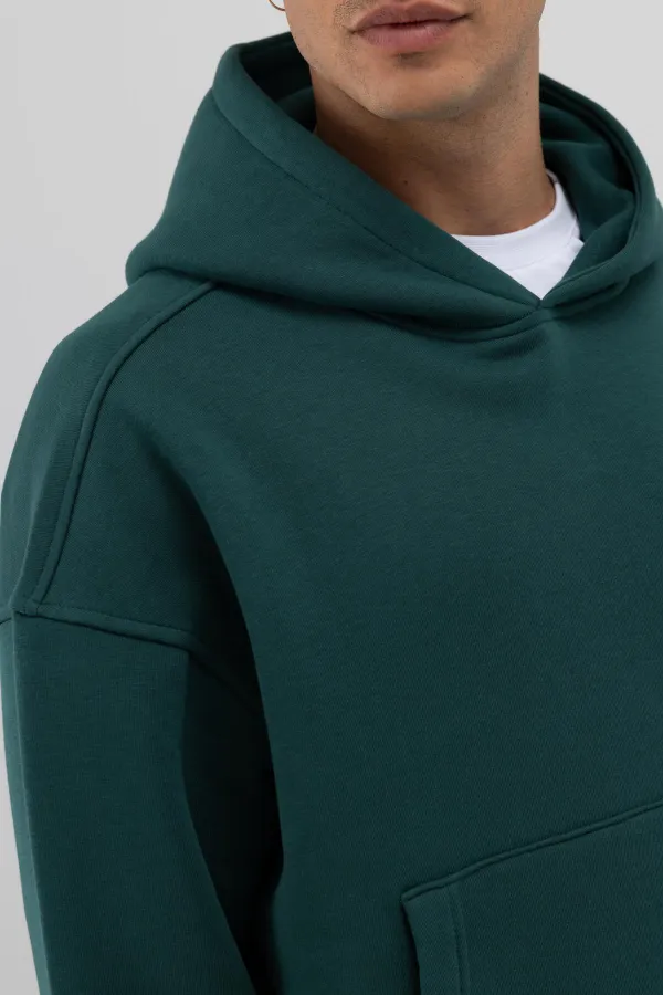 Basic Kapüşonlu Boxy Fit Sweatshirt Nefti