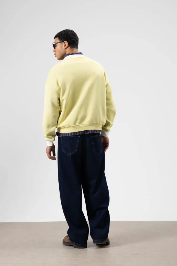 Oversize Bisiklet Yaka Baskılı Sweatshirt Sarı