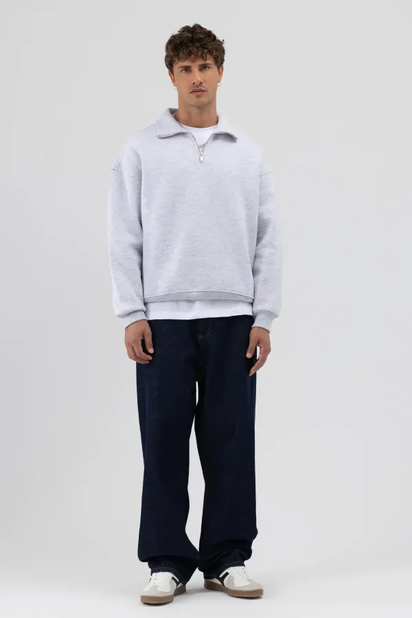 Oversize Fermuarlı Dik Yaka Sweatshirt Karmelanj