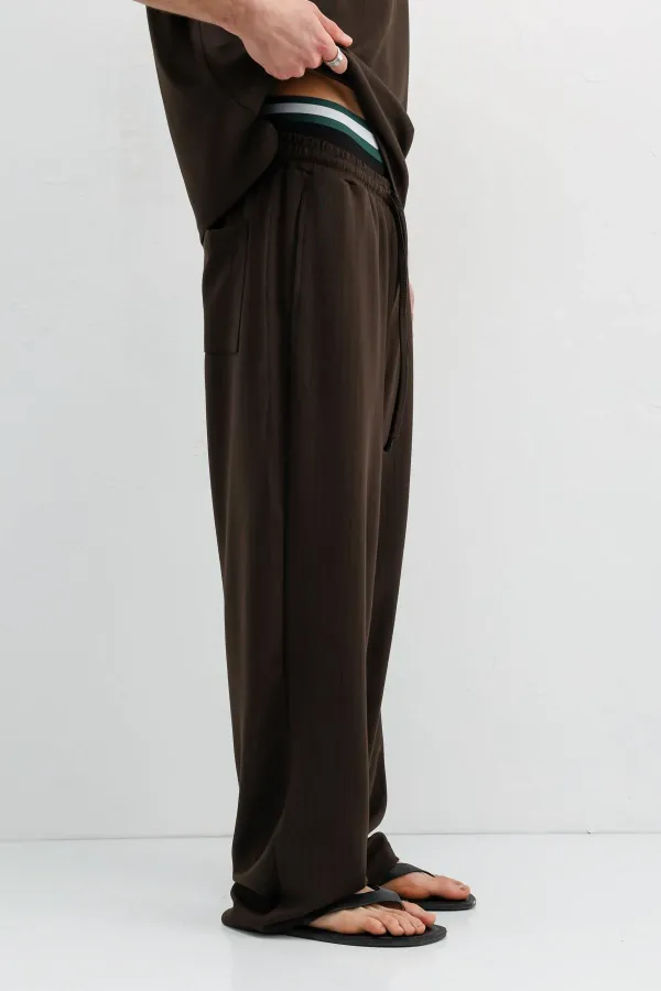 Fitilli Dokulu Baggy Eşofman Alt Koyu Kahve