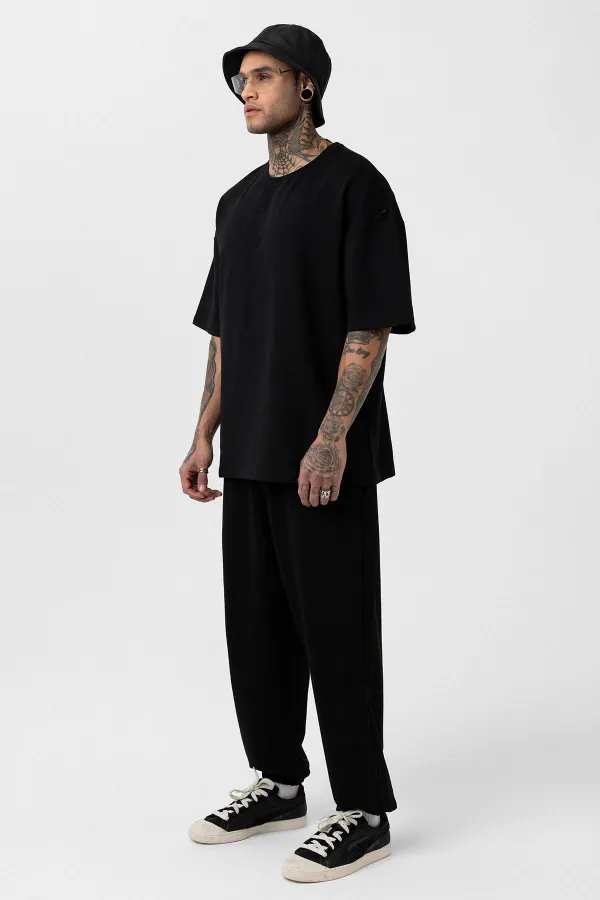 Paça Lastikli Basic Oversize Eşofman Takımı Siyah