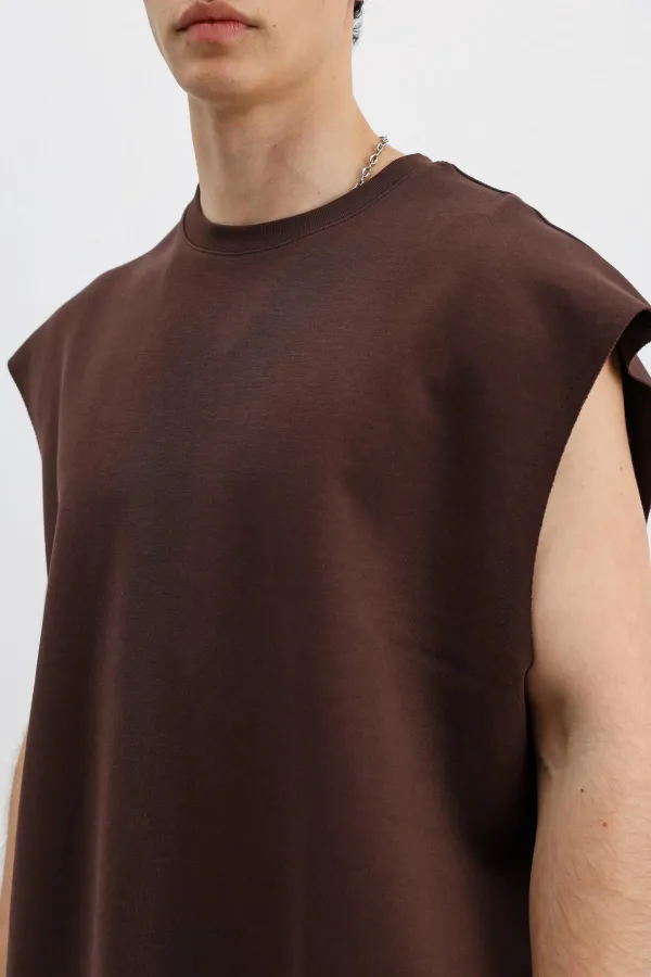 T-shirt basique oversize sans manches, marron