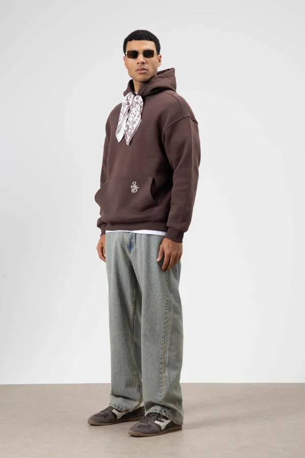 Oversize Hooded Sweatshirt with Scarf Detail, Brown