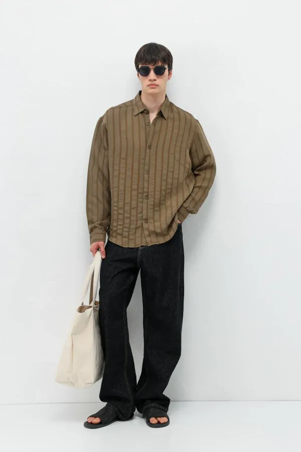 Striped Oversize Shirt Khaki