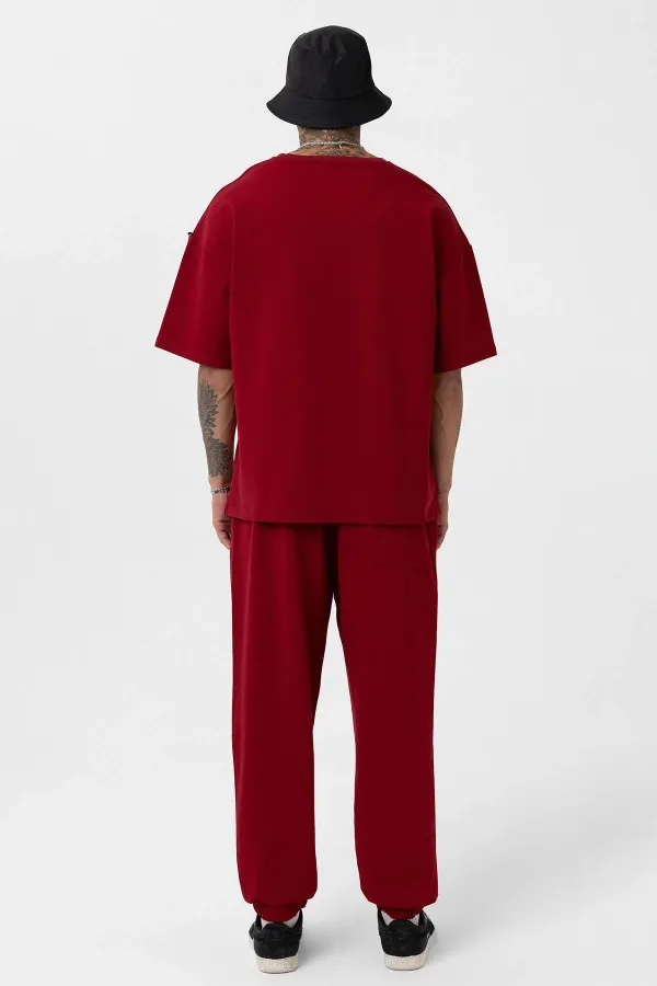 Paça Lastikli Basic Oversize Eşofman Takımı Bordo