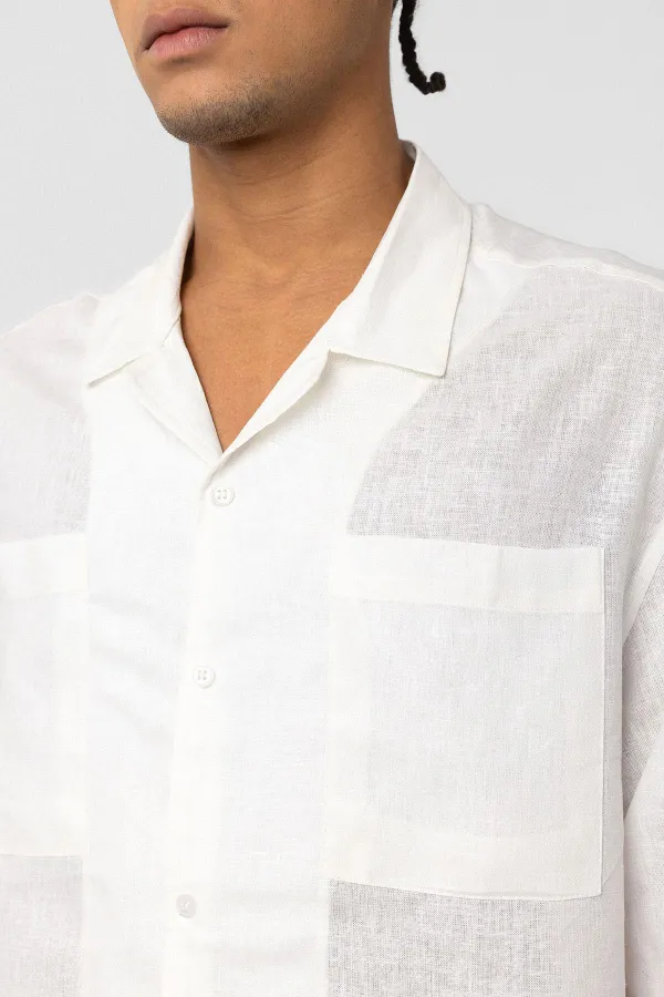 Chemise oversize en lin à double poche, écru