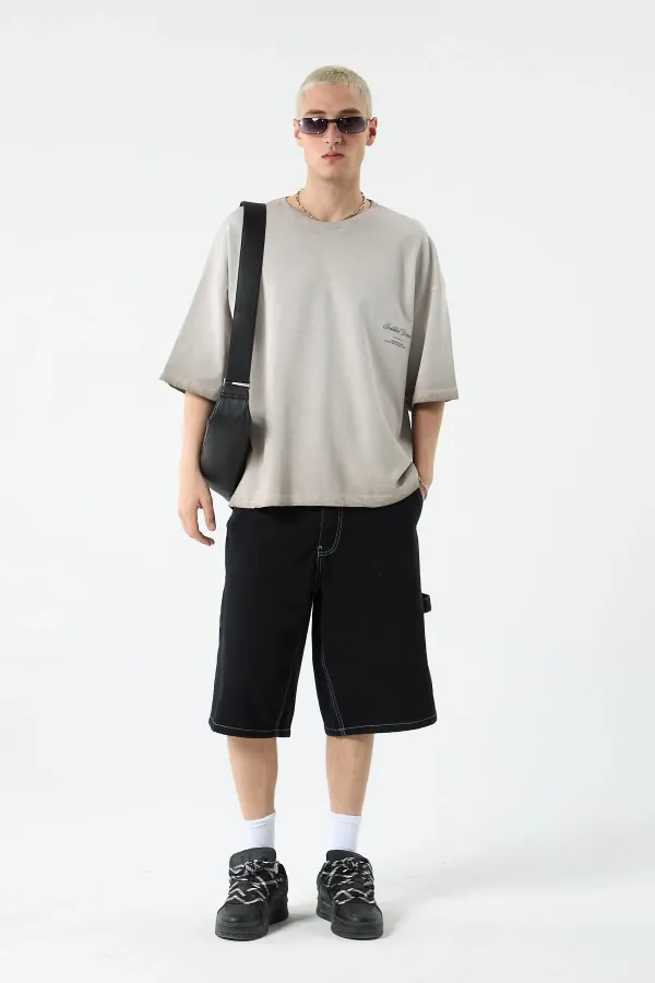 Yıkamalı Crop Tişört Taş