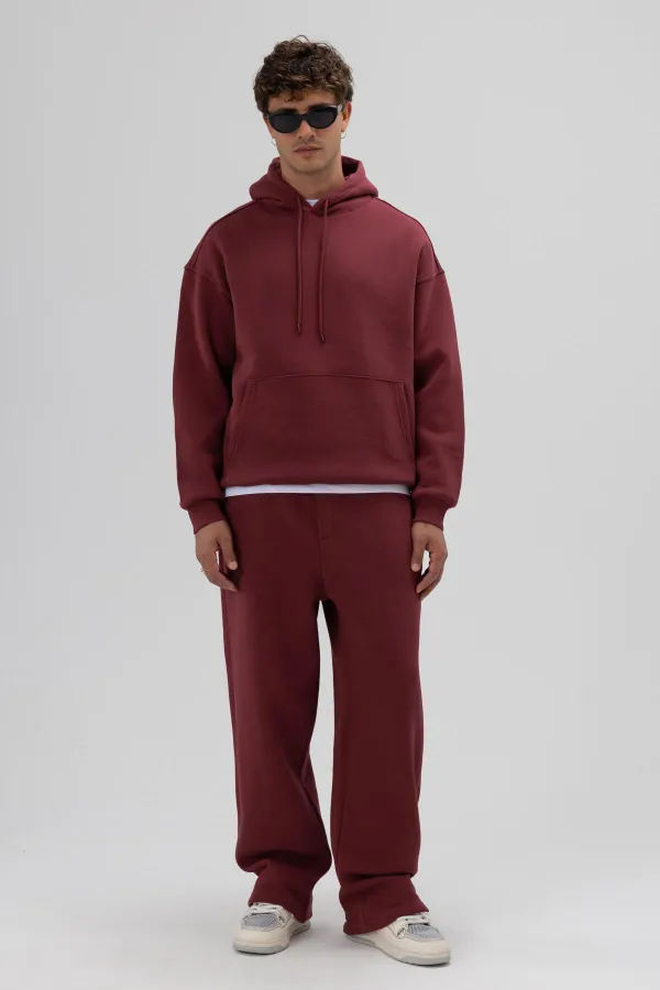 Basic Baggy Sweatpants Bottoms Burgundy