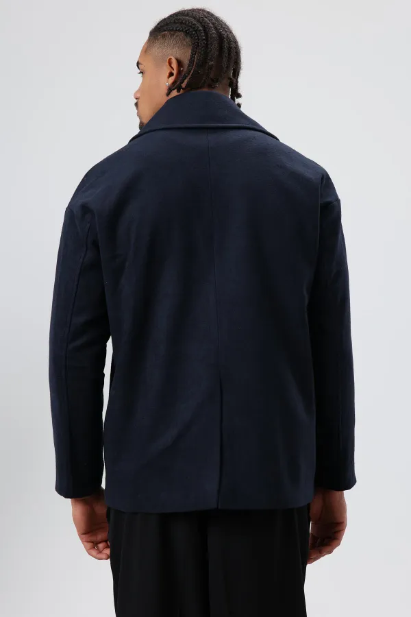 Veste courte oversize croisée en cachemire, bleu marine