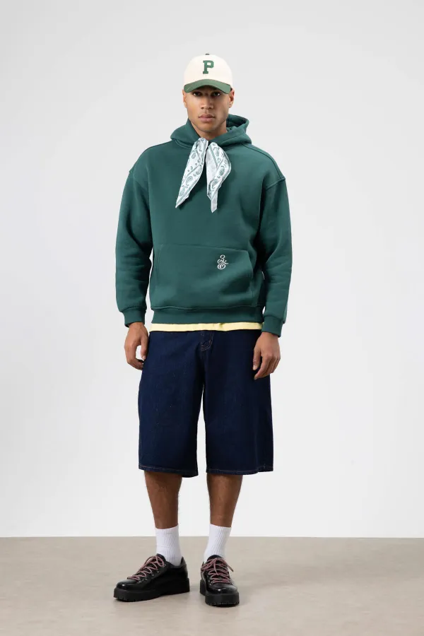 Oversize Hooded Sweatshirt with Scarf Detail, Navy Blue