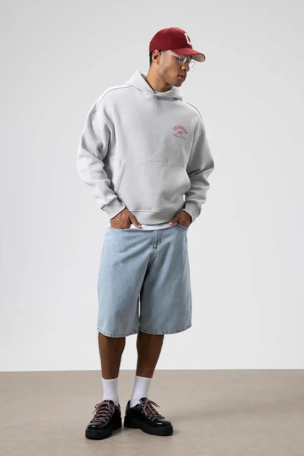 Sweat à capuche oversize délavé, coupe carrée, gris clair