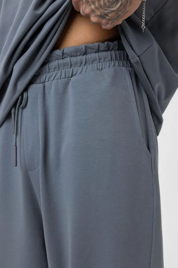 Etiket Detaylı Oversize Eşofman Takım Füme