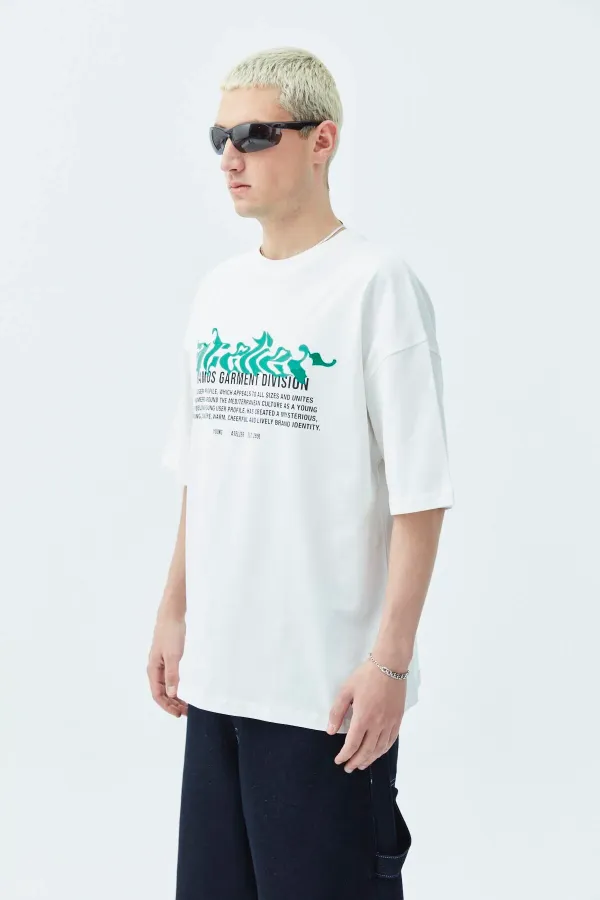 Atelier Kabartma Baskılı Oversize Tişört Ekru
